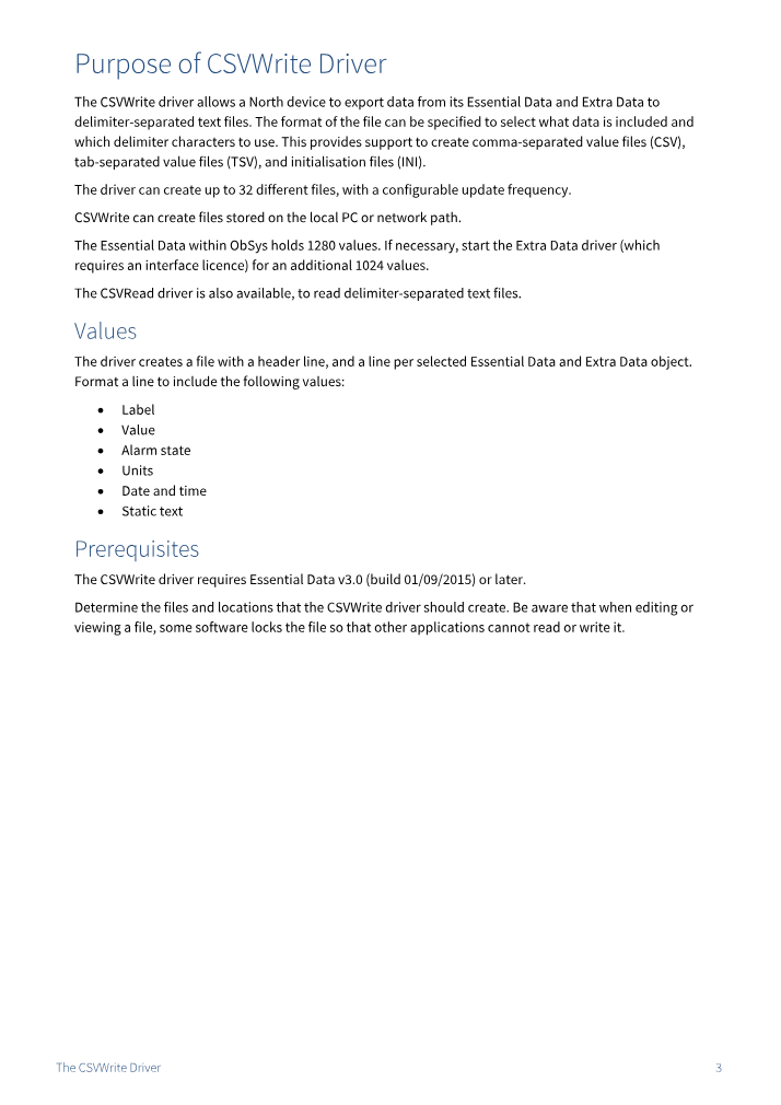 Preview thumbnail of page 3 of the CSVWrite Driver Manual PDF document.